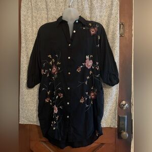 Kyla Seo Caite Aviva Dress Top Embroidered Shirt Karyn Small Pockets Black